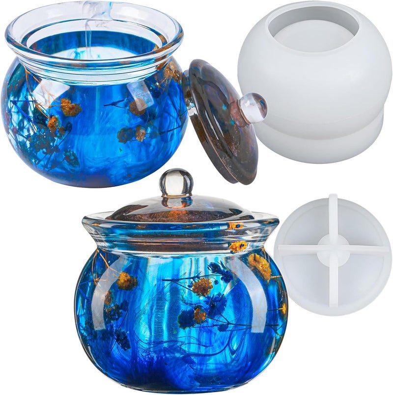 Dacies Resin Mold Jewelry Box Epoxy Molds Silicone Crock Jar with Lid Mould for DIY Jewelry Storage Box Candy Container Flowerpot Candle Vessel Crafts Gifts Concrete Cement Casting Moulds Home Decoration - Image 1